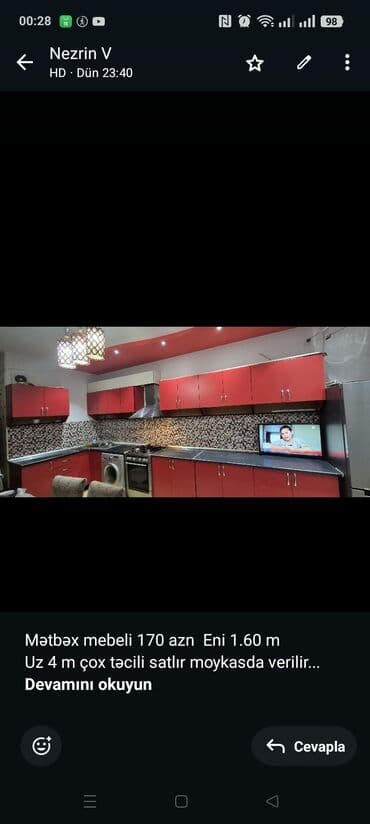 Mətbəx mebeli 170 azn Eni 1.60 m Uz 4 m çox təcili satlır moykasda lalafo.az -da Mətbəx mebeli 170 azn Eni 1.60 m Uz 4 m çox təcili satlır moykasda