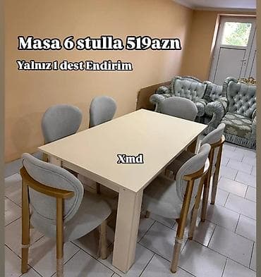 Mətbəx/qonaq otağı üçün dəst: 1 masa + 6 stul. - Masa: düzbucaqlı lalafo.az -da Mətbəx/qonaq otağı üçün dəst: 1 masa + 6 stul. - Masa: düzbucaqlı