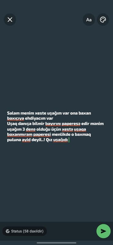Uşaq baxıcısı axtarılır - Xüsusi qayğıya ehtiyacı olan qız uşağı üçün lalafo.az -da Uşaq baxıcısı axtarılır - Xüsusi qayğıya ehtiyacı olan qız uşağı üçün