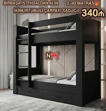 İkimərtəbəli çarpayı – modern dizayn, mat qara rəng. - Komplektə 2 lalafo.az -da İkimərtəbəli çarpayı – modern dizayn, mat qara rəng. - Komplektə 2