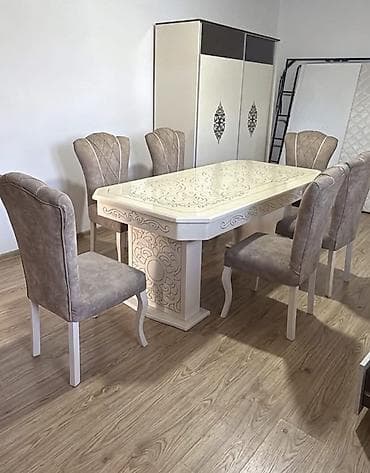 Для гостиной, Нераскладной, Прямоугольный стол, 6 стульев at lalafo.az Для гостиной, Нераскладной, Прямоугольный стол, 6 стульев