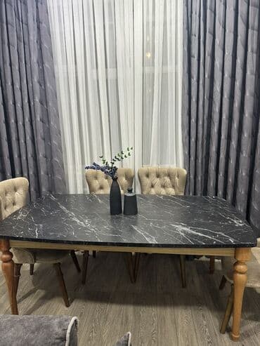 Mebel dəsti – qara mərmər teksturalı səthlər - Yemək masası: Qara lalafo.az -da Mebel dəsti – qara mərmər teksturalı səthlər - Yemək masası: Qara