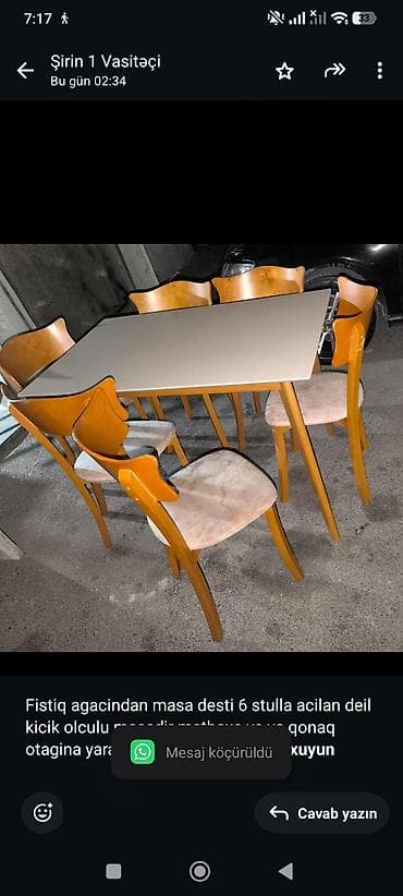 Fistiq agacindan masa desti 6 stulla acilan deil kicik olculu masadir lalafo.az -da Fistiq agacindan masa desti 6 stulla acilan deil kicik olculu masadir