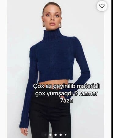 Tünd göy rəngdə qadın sviteri - Model: qısa (crop) kəsim - Yaxası lalafo.az -da Tünd göy rəngdə qadın sviteri - Model: qısa (crop) kəsim - Yaxası