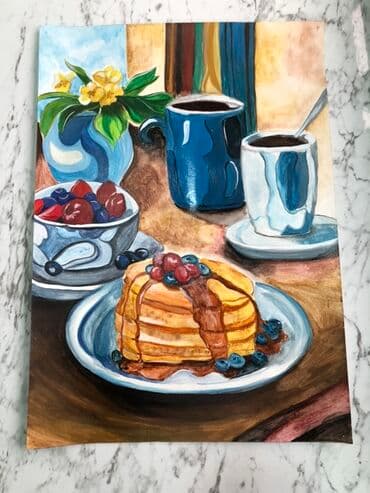 Çərçivə daxil Orijinal rəsm əsəri – Səhər yeməyi mövzulu natura-mort lalafo.az -da Çərçivə daxil Orijinal rəsm əsəri – Səhər yeməyi mövzulu natura-mort