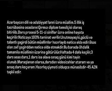 Repetitor, Azərbaycan dili, İmtahanlara hazırlıq, Abituriyent hazırlığı lalafo.az -da Repetitor, Azərbaycan dili, İmtahanlara hazırlıq, Abituriyent hazırlığı
