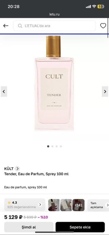 Məhsul: CULT – Tender, Eau de Parfum, Sprey 100 ml Parfum hediye lalafo.az -da Məhsul: CULT – Tender, Eau de Parfum, Sprey 100 ml Parfum hediye