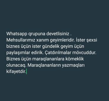 Xanım geyimləri üçün WhatsApp qrupuna dəvət. - Qrupda yalnız qadın lalafo.az -da Xanım geyimləri üçün WhatsApp qrupuna dəvət. - Qrupda yalnız qadın