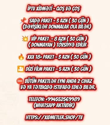 İPTV xidməti Qoş və Coş Lazımdırsa müraciət edə bilərsiniz. STANDART lalafo.az -da İPTV xidməti Qoş və Coş Lazımdırsa müraciət edə bilərsiniz. STANDART