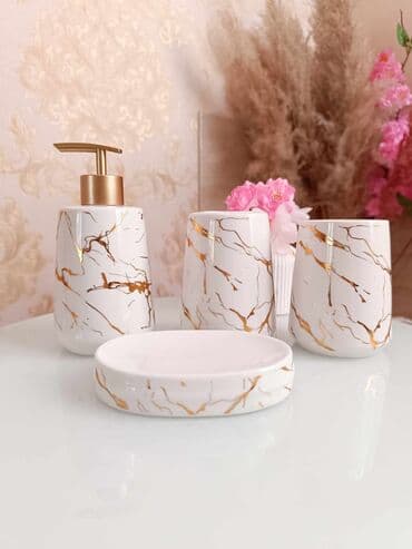 Hamam üçün aksessuarlar: Mərmər desənli hamam dəsti. 4 ədəd parça daxildir setə.Əldə 2 qutu lalafo.az -da — 1 Hamam üçün aksessuarlar: Mərmər desənli hamam dəsti. 4 ədəd parça daxildir setə.Əldə 2 qutu — 1