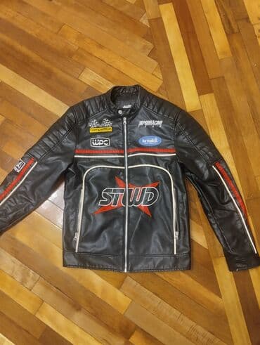 Motosiklet üslublu qara dərili gödəkçə - Ön hissədə “STWD” loqosu və lalafo.az -da Motosiklet üslublu qara dərili gödəkçə - Ön hissədə “STWD” loqosu və