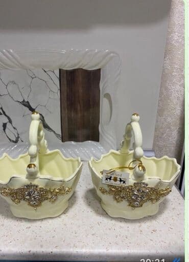 Şıq dekorativ səbət dəsti - 2 ədəd seramik/dekorativ səbət - Krem lalafo.az -da Şıq dekorativ səbət dəsti - 2 ədəd seramik/dekorativ səbət - Krem