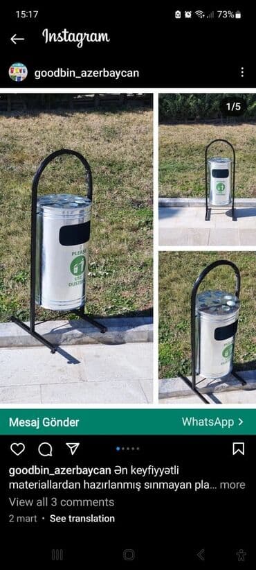 Контейнеры для отходов: Dəmir kül qabı, çöl üçün zibil qutusu. yerə bərkitmək mümkündür at lalafo.az — 3 Контейнеры для отходов: Dəmir kül qabı, çöl üçün zibil qutusu. yerə bərkitmək mümkündür — 3