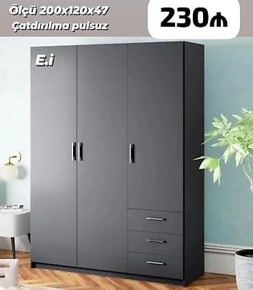 Üç qapılı, çekmecəli geyim şkafı - Rəng: qrafit/qaranlıq boz - Ölçü lalafo.az -da Üç qapılı, çekmecəli geyim şkafı - Rəng: qrafit/qaranlıq boz - Ölçü