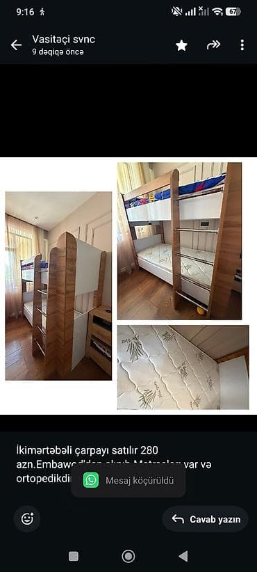 İkimərtəbəli çarpayı satılır 280 azn.Embawod'dan alınıb.Matrasları var lalafo.az -da İkimərtəbəli çarpayı satılır 280 azn.Embawod'dan alınıb.Matrasları var