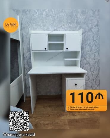 Трюмо на заказ: Ağ rəngdə çoxfunksiyalı yazı/iş masası - Üst hissədə iki qapalı şkaf at lalafo.az — 1 Трюмо на заказ: Ağ rəngdə çoxfunksiyalı yazı/iş masası - Üst hissədə iki qapalı şkaf — 1