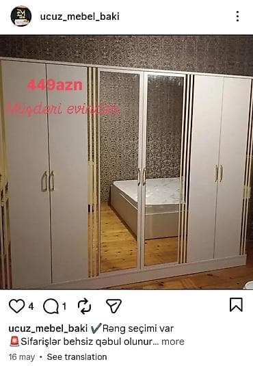 4 qapılı yataq otağı dolabı - İki yan tərəfdə açılan qapılar, ortada lalafo.az -da 4 qapılı yataq otağı dolabı - İki yan tərəfdə açılan qapılar, ortada