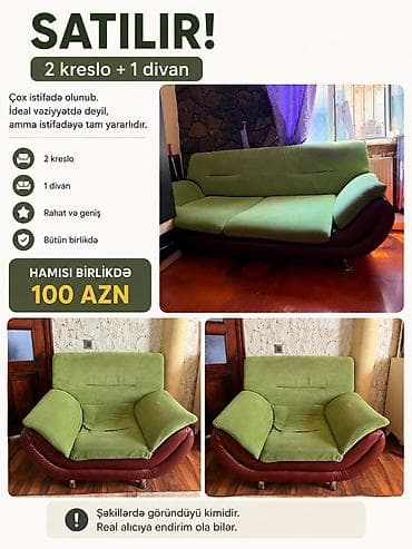 2 kreslo + 1 divan dəsti - Yaşıl parça oturacaq, qəhvəyi dəri əsaslı lalafo.az -da 2 kreslo + 1 divan dəsti - Yaşıl parça oturacaq, qəhvəyi dəri əsaslı