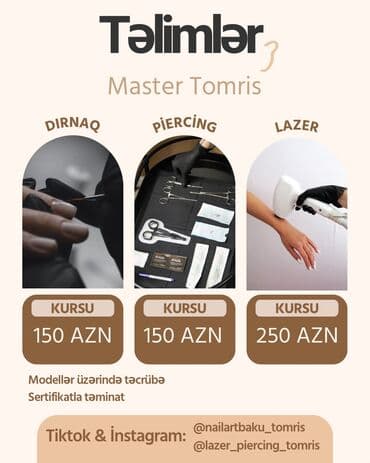 Lazer epilyasiyası kursu, Manikür, pedikür kursu, Fərdi, Əyani, Diplom, sertifikat, Modellərlə təmin edilmə lalafo.az -da — 1 Lazer epilyasiyası kursu, Manikür, pedikür kursu, Fərdi, Əyani, Diplom, sertifikat, Modellərlə təmin edilmə — 1