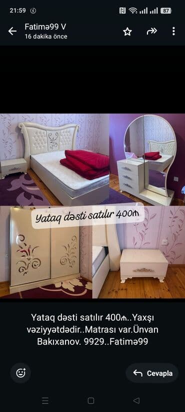 Yataq dəsti satılır 400₼. Yaxşı vəziyyətdədir. Matrası var.Ünvan lalafo.az -da Yataq dəsti satılır 400₼. Yaxşı vəziyyətdədir. Matrası var.Ünvan