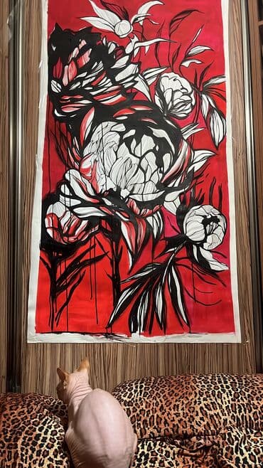 Abstrakt qrafik afiş/poster – qırmızı fon üzərində qara və ağ lalafo.az -da Abstrakt qrafik afiş/poster – qırmızı fon üzərində qara və ağ