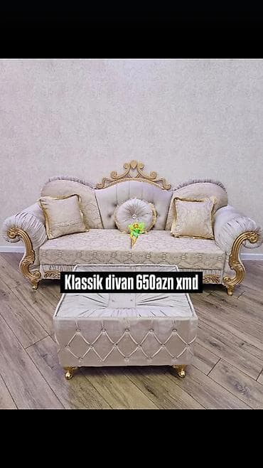 Klassik üslubda divan və pufik dəsti. - Rəng: krem-bej tonları lalafo.az -da Klassik üslubda divan və pufik dəsti. - Rəng: krem-bej tonları