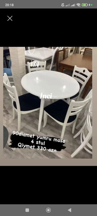 Mətbəx üçün, Yeni, Açılmayan, Yumru masa, 4 stul lalafo.az -da Mətbəx üçün, Yeni, Açılmayan, Yumru masa, 4 stul