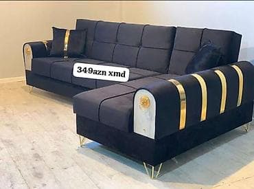 Qara rəngdə künc divan dəsti - Zərif qızılı dekor elementləri və lalafo.az -da Qara rəngdə künc divan dəsti - Zərif qızılı dekor elementləri və