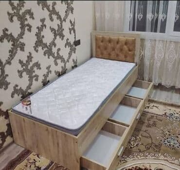 Односпальная кровать, С матрасом, С выдвижными ящиками at lalafo.az Односпальная кровать, С матрасом, С выдвижными ящиками