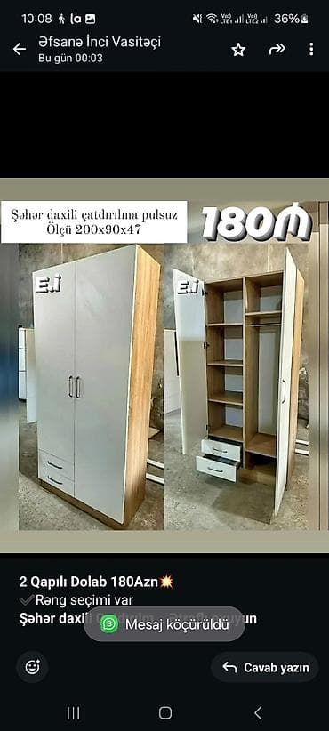 Düz dolab, Yataq otağı üçün, Açılan, Quraşdırıla bilən, 2 qapılı lalafo.az -da Düz dolab, Yataq otağı üçün, Açılan, Quraşdırıla bilən, 2 qapılı