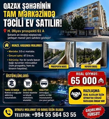 Qazax, 3 otaqlı, Köhnə tikili, 48 kv. m lalafo.az -da Qazax, 3 otaqlı, Köhnə tikili, 48 kv. m