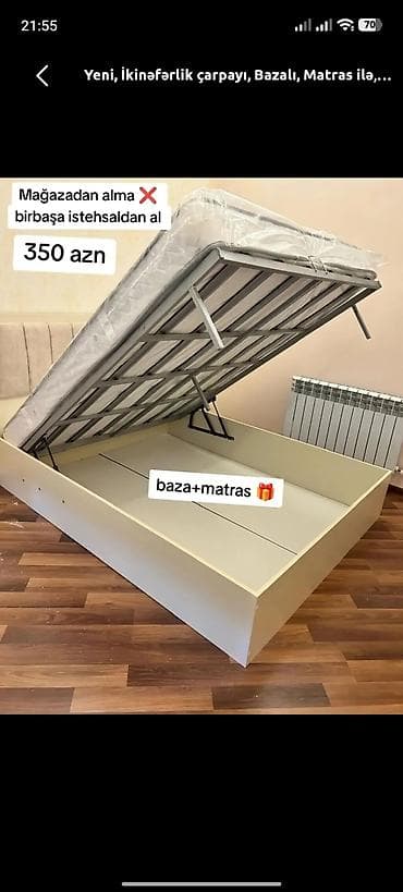Yeni, İkinəfərlik çarpayı, Bazalı, Matras ilə, Siyirməsiz lalafo.az -da Yeni, İkinəfərlik çarpayı, Bazalı, Matras ilə, Siyirməsiz