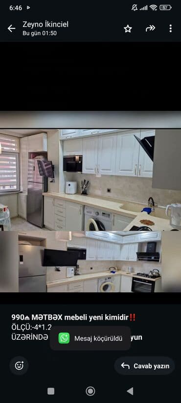 *990₼ MƏTBƏX mebeli yeni kimidir*‼️ ÖLÇÜ:-4*1.2 ÜZƏRİNDƏ lalafo.az -da *990₼ MƏTBƏX mebeli yeni kimidir*‼️ ÖLÇÜ:-4*1.2 ÜZƏRİNDƏ