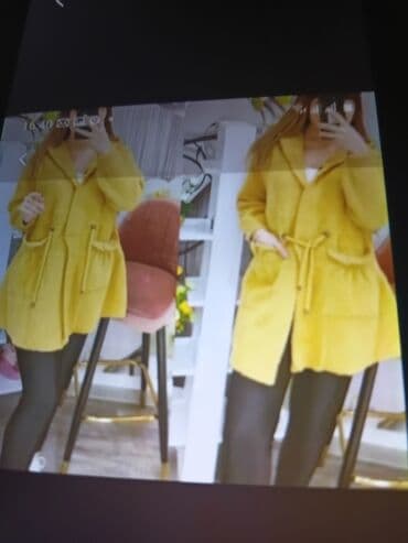 Qadınlar üçün sarı rəngli qısa palto/kardiqan - Yumşaq toxumalı, isti lalafo.az -da Qadınlar üçün sarı rəngli qısa palto/kardiqan - Yumşaq toxumalı, isti