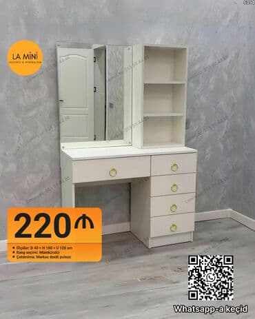 Sifarişlə şərab evi üçün vitrinlər: Ağ rəngdə makiyaj masası və güzgü dəsti - Ölçülər: D 40 x H 180 x U lalafo.az -da — 1 Sifarişlə şərab evi üçün vitrinlər: Ağ rəngdə makiyaj masası və güzgü dəsti - Ölçülər: D 40 x H 180 x U — 1