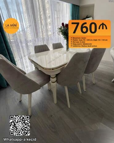 Qonaq otağı üçün, Açılan, Dördbucaq masa, 6 stul lalafo.az -da Qonaq otağı üçün, Açılan, Dördbucaq masa, 6 stul