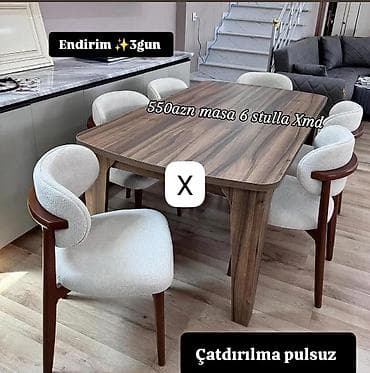 Mebel dəsti – masa + 6 stul - Masa: taxta teksturalı, yumru künclü lalafo.az -da Mebel dəsti – masa + 6 stul - Masa: taxta teksturalı, yumru künclü