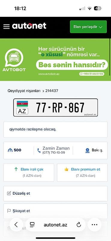 Təcili satılır. AZ nömrə nişanı: 77-RP-867 - Qeydiyyat ölkəsi lalafo.az -da Təcili satılır. AZ nömrə nişanı: 77-RP-867 - Qeydiyyat ölkəsi