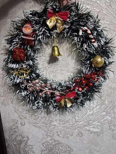 Праздничные украшения: Yeni il üçün dekorativ qapı çələngi - Material: süni şam budaqları at lalafo.az — 2 Праздничные украшения: Yeni il üçün dekorativ qapı çələngi - Material: süni şam budaqları — 2