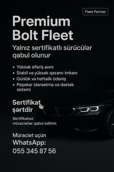 Premium Bolt Fleet | Yalnız Sertifikatlı Sürücülər Peşəkar və yüksək lalafo.az -da Premium Bolt Fleet | Yalnız Sertifikatlı Sürücülər Peşəkar və yüksək