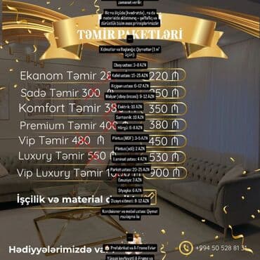 Təmir və daxili dizayn xidmətləri – paketlər və iş sahələri Paketlər lalafo.az -da Təmir və daxili dizayn xidmətləri – paketlər və iş sahələri Paketlər