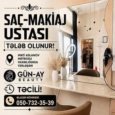 Gün-Ay Beauty gözəllik studiyası üçün saç və makiyaj ustası axtarılır lalafo.az -da Gün-Ay Beauty gözəllik studiyası üçün saç və makiyaj ustası axtarılır