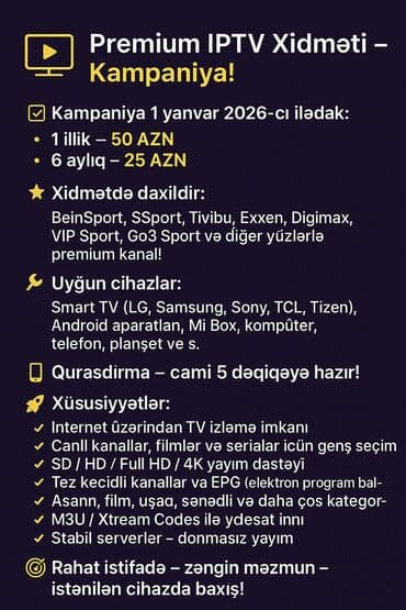 📺 *Premium IPTV Xidməti – Kampaniya!* *✅ Kampaniya 1 yanvar 2026-cı lalafo.az -da 📺 *Premium IPTV Xidməti – Kampaniya!* *✅ Kampaniya 1 yanvar 2026-cı