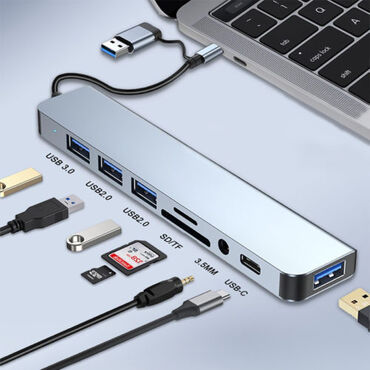 USB hub 8-in-1, noutbuk və ya kompüteriniz üçün əlavə portlar təklif lalafo.az -da USB hub 8-in-1, noutbuk və ya kompüteriniz üçün əlavə portlar təklif