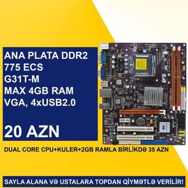 Ana Platası Ana Plata "DDR2 775 ECS G31T-M", İşlənmiş lalafo.az -da Ana Platası Ana Plata "DDR2 775 ECS G31T-M", İşlənmiş