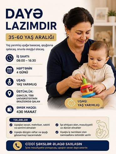 Uşağa baxacaq dayə axtarılır - Yaş aralığı: 35–60 - Uşaq: yaş lalafo.az -da Uşağa baxacaq dayə axtarılır - Yaş aralığı: 35–60 - Uşaq: yaş