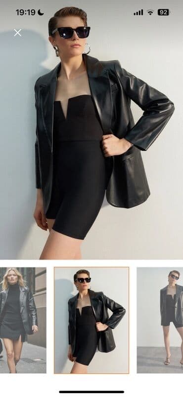 Qadınlar üçün qara dəri efektli blazer - Model: Oversize siluet, tək lalafo.az -da Qadınlar üçün qara dəri efektli blazer - Model: Oversize siluet, tək