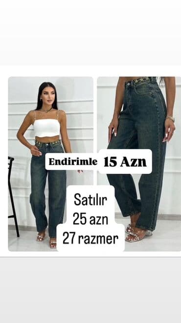 Qadın cins şalvar - Model: yüksək bel, düz/relaks kəsim - Material lalafo.az -da Qadın cins şalvar - Model: yüksək bel, düz/relaks kəsim - Material