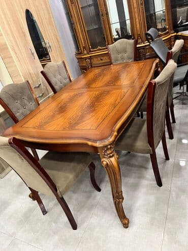 İşlənmiş, Açılan, Dördbucaq masa, 6 stul lalafo.az -da İşlənmiş, Açılan, Dördbucaq masa, 6 stul
