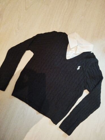 Qadın sviteri – qara rəng, V-yaxa, hörgü naxışlı. - Marka loqolu (atlı lalafo.az -da Qadın sviteri – qara rəng, V-yaxa, hörgü naxışlı. - Marka loqolu (atlı